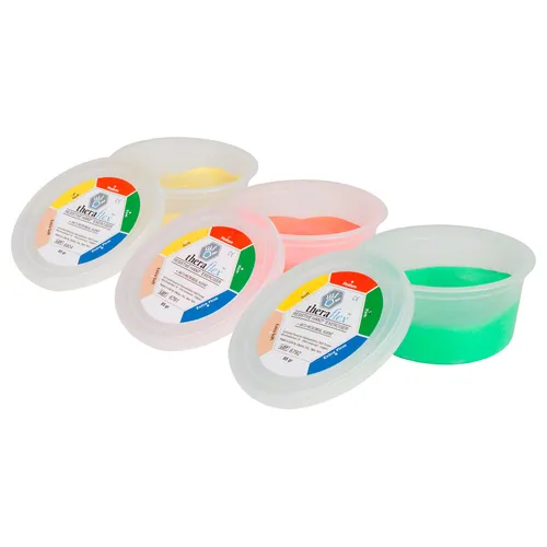 Theraflex Therapieknetmassen-Set 85 g, 3 Stärken - Theraflex Therapie-Knetmasse, Set mit 3 Stärken (soft, medium, strong). Ideal zur Förderung von motorischen Fähigkeiten und Kreativität. Für Kinder und Erwachsene geeignet, hypoallergen und rückstandsfrei.