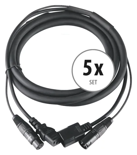 Pronomic Stage IECD-2.5 DMX Hybridkabel 5er Set - Zubehör für Lichttechnik: 5 Kombi-Kabel für Stromversorgung und DMX-Signal, verhindert Kabelsalat und sorgt für eine saubere Verbindung zu Lichteffekten.