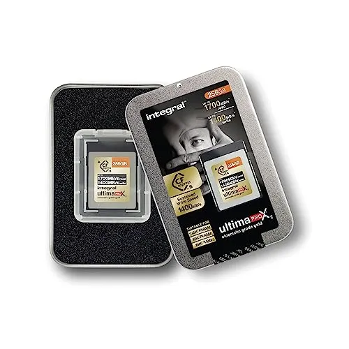 Integral 256GB CFexpress Memory Card Type B 2.0 12K and 8K RAW and 8K 120 FPS 1700MB/s Read 1400MB/s Write Speed 1400MB/s Sustained Write Speed Designed for Advanced Cinematic and DSLR Cameras