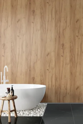 Kronoflooring Rock the Wall Gold Craft Oak 265 cm x 123 cm - Dekor-Paneele mit wasserfester, kratzfester Wandverkleidung, ideal für Badezimmer und einfach zu installieren – verleihen Sie jedem Raum ein angenehmes Ambiente.