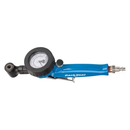 Park Tool INF-2 Shop Inflator Mini-Pumpe - Professioneller Kompressor für Fahrräder - Sonstiges Fahrradzubehör mit robustem, drehbarem Kopf für Presta- und Schrader-Ventile, max. 160 psi Druck und integriertem Manometer für präzises Aufpumpen.