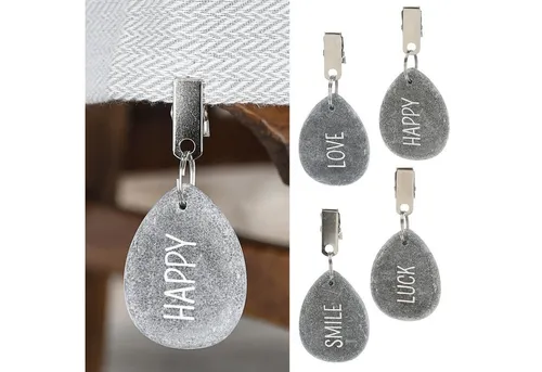 CEPEWA Tischdecke Tischdeckenbeschwerer 4er Set Stein 4,5x6x1cm Happy Luck Love Smile