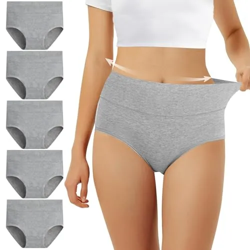 FALARY Unterhosen Damen Baumwolle Hohe Taille 5er Pack - Hohe Taille Panties aus atmungsaktiver Baumwolle, mit breitem, doppellagigem Bund für optimalen Halt. Ideal für den Alltag und bietet Komfort ohne einzurollen oder einzuschneiden.