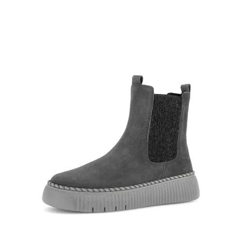 Gabor Damen Chelsea Boots - Trendige Stiefeletten in Dunkelgrau - Stylische Chelsea Boots aus hochwertigem Lack mit Microfutter für optimalen Tragekomfort. Ideal für Business und Freizeit, vielseitig kombinierbar und schick im Design.