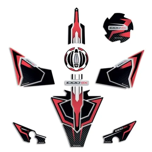 Resin Bike Kit Aufkleber Motorrad Kompatibel Mit Kawasaki Ninja 1000 SX 2024 Rot. Schutz Motorrad Tank-Schutzfolie vor Stößen und Kratzern. Kit Aufklebersatz 3D-Harzklebstoff - Stickers Made in Italy