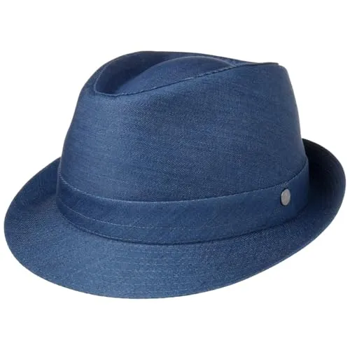 LIERYS Payato Jeans Denim Trilby Hut - Fedora & Trilby-Hut aus 100% Baumwolle, hergestellt in Italien. Atmungsaktiv und hautfreundlich für hohen Tragekomfort, ideal für Sommer und schicke Anlässe.