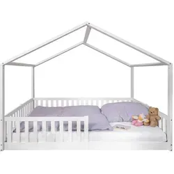 tiSsi® Bodenbett Hausbett ENNO 140x200 cm Buche weiß - Modernes Hausbett aus 100% Massivholz Buche, inklusive Lattenrost, ideal für Abenteuerträume von Kindern. Pflegeleicht und in zeitlosem Weiß.
