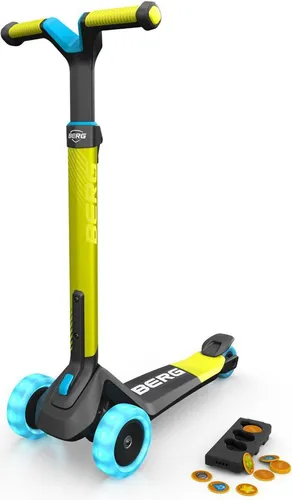 BERG Nexo Kinderroller faltbar Lime - Faltbarer 3-Rad-Roller für Kinder ab 2 Jahren, wächst mit und bietet zusätzliche Stabilität sowie beleuchtete Vorderräder für sicheres Fahren.