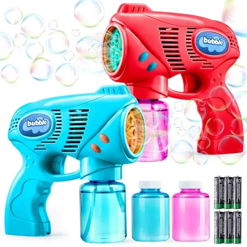 JOYIN 2 Seifenblasenpistole für Kinder mit Seifenblasenflüssigkeit (2 * 130 ml), seifenblasenmaschine für Party, Seifenblasen Pistole für Sommer Party, Indoor Outdoor Aktivitäten, Ostern(blau+rot)