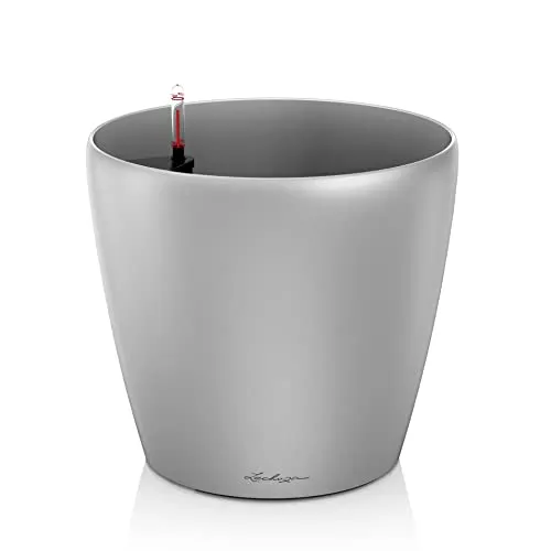 Lechuza Classico Premium 70 All-in-One Set Silber metallic 14668 - Garten-Zubehör mit selbstbewässerndem System, das selteneres Gießen ermöglicht und optimale Nährstoffversorgung für Ihre Pflanzen bietet.