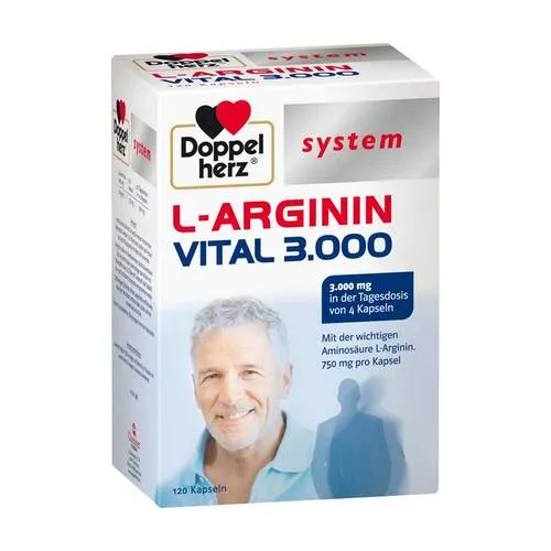 Doppelherz system L-Arginin Vital 3000 Kapseln - Aminosäuren Ergänzung mit 3000 mg L-Arginin für vitalen und aktiven Männer, unterstützt Leistungsfähigkeit in stressigen Zeiten.