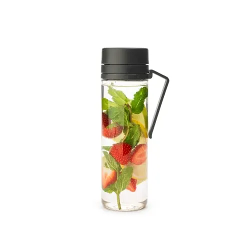 Brabantia - Make & Take Wasserflasche mit Sieb 0.5L - Reisetrinkflasche mit Griff & Fruchtsieb - Auslaufsicher - Infuser - Einfaches Befüllen - Transparent - Spülmaschinenfest - Dark Grey