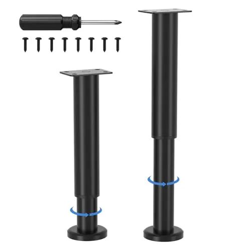 VETIN 2 Stück Möbelfüße Verstellbar, Möbelfüße Höhenverstellbar 25-43cm, Metall Schwarz Möbelbeine, Möbelbeine für Schrank Fernsehschrank Bett Sofa Nachttisch Lehrstuhl Badezimmerschrank