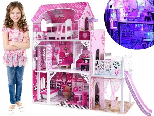 COIL Puppenhaus Holzpuppenhaus mit Möbeln und Zubehör - Puppenhäuser für Kinder ab 3 Jahren, inklusive Rutsche und Lichteffekten für ein fantasievolles Spielerlebnis.