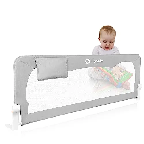 Lionelo Hanna Bettgitter 150 cm x 66 cm - Baby Bettgitter mit 180° Klappmechanismus, atmungsaktivem Netz und Standsafe-Blockade für sichere Nächte und einfache Montage.
