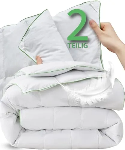Welldora Komfort Bettdecke 135x200 | 2-teilig mit 100% weichen Federn & Daunen - Bettdecken für Allergiker, fachärztlich geprüft und Oeko-Tex zertifiziert. Genießen Sie die Vorteile einer 4-Jahreszeiten-Decke für optimalen Schlafkomfort das ganze Jahr über.