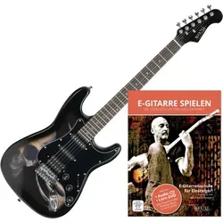 Rocktile Pro ST60-SK E-Gitarre Skull mit Gitarren-Schule - Klassische ST-Style E-Gitarre in auffälliger Skull-Optik, ausgestattet mit 1x Humbucker und 2x Single Coil Tonabnehmer. Ideal für Anfänger, inkl. Gitarrenschule und CD für den schnellen Einstieg.