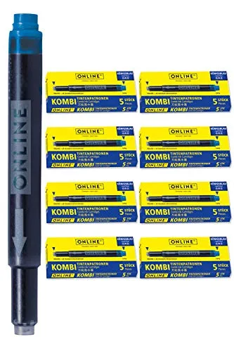 ONLINE 40x Patronen blau ONLINE 4, Universal, für alle gängigen Füller (Lamy, Pelikan, etc.), Ersatz, löschbar, auch für Tintenpatronen-Rollerbälle, Vorteilspack köngisblau