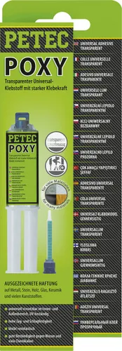 Petec Epoxy-Klebstoff POXY 2K Universal-Klebstoff 98425 - Transparenter 2K Universal-Klebstoff für starke und dauerhafte Verbindungen. Ideal für verschiedene Materialien – perfekt für den professionellen Einsatz in der Werkstatt.