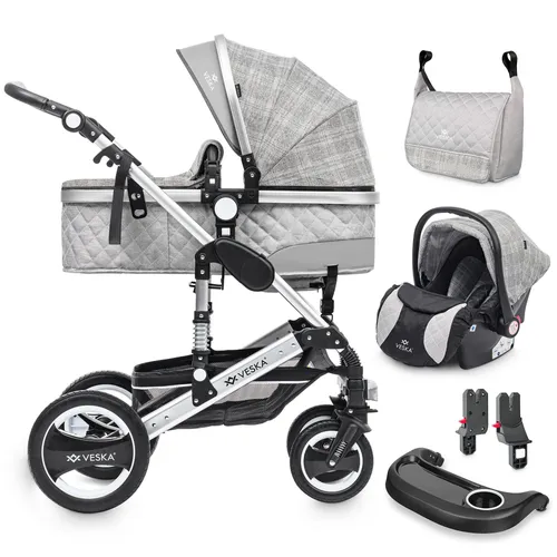 VESKA Kombi-Kinderwagen 3in1 - Kombikinderwagen mit Babyschale und Buggy-Funktion, inkl. Wickeltasche und Zubehör für höchsten Komfort und Flexibilität ab der Geburt.