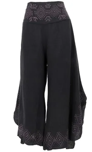 GURU SHOP Bequeme Sommerhose in Natürlichem Look - Schwarz, Damen, Size:S - Luftige Palazzohose mit breitem elastischen Bund und seitlichen Schlitzen. Ideal für warme Tage, umschmeichelt sie die Figur und verleiht jedem Sommeroutfit das gewisse Etwas.