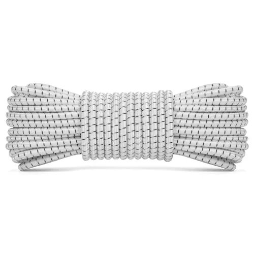 Abma Cord Gummiseil Expanderseil 5mm 10M Gummischnur UV Beständig Planenseil 100% Dehnung Spannseil für Plane, Anhängerplane, Sonnensegel, Zelte, Banner - Weiss & Schwarz