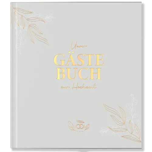 LEAF & GOLD® Hochzeitsgästebuch mit Goldfolienprägung - Edles Gästebuch für die Hochzeit mit 50 Seiten und abwechslungsreichen Fragen, ideal um Erinnerungen festzuhalten. Perfekt für Paare, Familie und Freunde.