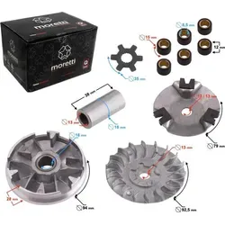 Moretti Variator 13 mm für Falcon Scooter - Kompletter Variator für 2T-Scooter mit 13-mm-Welle, inklusive Rollen und Buchsen. Ideal für eine verbesserte Leistung und Zuverlässigkeit im Alltag.
