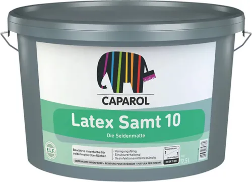 Caparol Latex Samt 10 ELF 12,500 L - Farben für beanspruchbare Innenanstriche mit seidenmattem Finish, ideal für strukturierte Untergründe und umweltfreundlich, geruchsarm sowie hochreinigungsfähig.