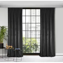 Design91 Vorhang Samtvorhänge 140x270 cm 135x300 cm (1 St), Kräuselband, blickdicht, Samt, Wohnzimmer Tunnelzug schwarz 135 cm x 300 cm