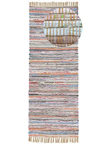 carpetfine Flachgewebeteppich Kelim Chindi Läufer Taupe 75x240 cm - Teppich für Wohn- und Schlafzimmer, aus 100% Baumwolle, langlebig und pflegeleicht, ideal für Fußbodenheizung und schafft eine gemütliche Atmosphäre.