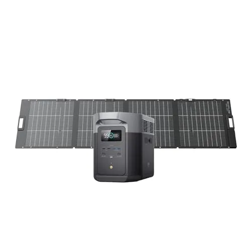 Ecoflow DELTA 2 Max Tragbare Powerstation mit 220 W Solarpanel - Ladestation für Camping und Notstrom, 640000 mAh Kapazität und 3000 Lebenszyklen, ideal für Reisen und Outdoor-Aktivitäten.