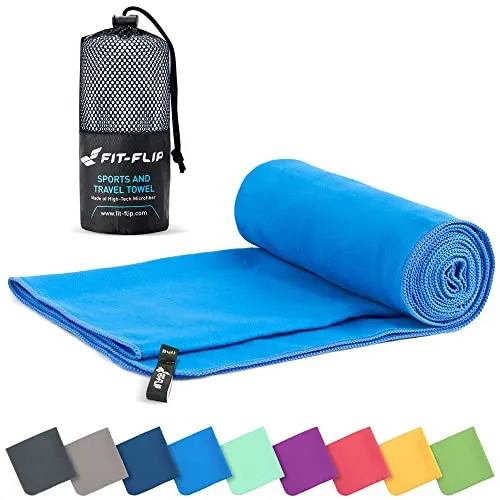 Fit-Flip Mikrofaser Handtuch - kompakte Microfaser Handtücher - ideal als Sporthandtuch, Reisehandtuch, Strandtuch - schnelltrocknend und leicht - Badetuch groß (90x180cm, Blau)