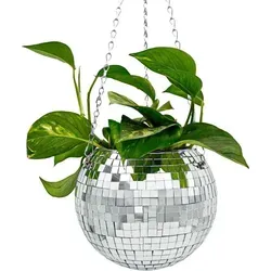 mikamax Funky Disco Planter XL - 20cm - Zubehör für PC mit einzigartigem Disco-Design, ideal für Pflanzenliebhaber. Perfekt als Hänge- oder Tischpflanzgefäß, inklusive Metallkette und Holzring.