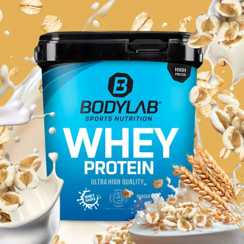 Bodylab24 Whey Protein Pulver, Honig Cerealien, 2kg - Hochwertiges Whey Protein Pulver mit bis zu 80% Eiweiß. Ideal für Fitness und Muskelaufbau, perfekt löslich in Milch und Wasser. Ohne künstliche Zusatzstoffe.