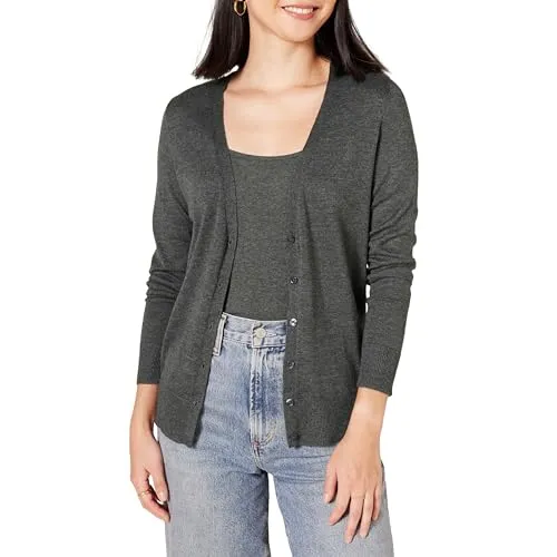 Amazon Essentials Damen Leichter Cardigan-Pulli, Charcoal Heather, M