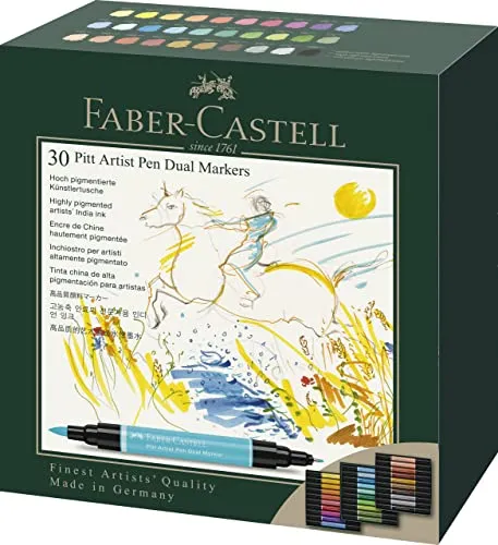 Faber-Castell Pitt Artist Pen Dual Marker - 30er Etui - Grafik- & Zeichenbedarf mit flexibler Doppelspitze für präzise Linien und kreative Farbverläufe.