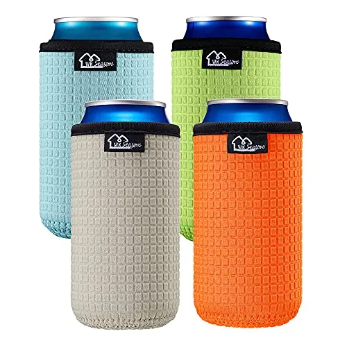 WK IEASON 16oz Standard Can Sleeves Insulators Neoprene Standard Can Covers Coolers Holder Non-slip Neoprene Can Coolie Beer Bottle Sleeves 4PC Pack(16OZ,Green/Orange/Grey/Light Blue)