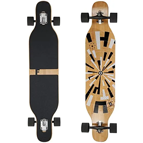 FunTomia Longboard Drop Through Cruiser - Flexstufen für jeden Fahrstil - Wähle dein Longboard mit 3 Flexstufen für individuelle Anpassung. Die Kombination aus Bambus und Ahornholz sorgt für Stabilität und Style. Ideal für Cruising und Tricks – Länge 106 cm, Gewicht 3,4 kg.