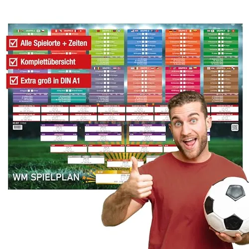 TOBJA WM 2026 Spielplan Pro Edition DIN A1 - Großes Wandposter im DIN A1 Format (84,1 x 59,4 cm) für alle Fußballfans. Übersichtlicher Spielplan mit Eintragfeldern für Ergebnisse und Spielorte. Ideal zum Live-Eintragen und für gemeinsame Fußballabende.