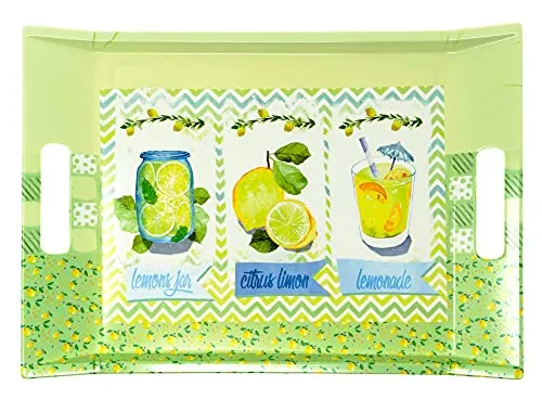 Lashuma Melamin Tablett Zitrone, 38x27 cm - Modernes Melamin-Serviertablett im Zitronen-Design für vielseitigen Einsatz. Ideal für Desserts, Frühstück oder Partys, leicht und stapelbar für einfachen Transport.