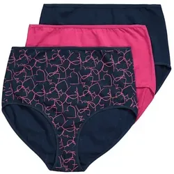 Ulla Popken Maxislip Maxislips 3er-Pack Herzen/einfarbig blau 42/44