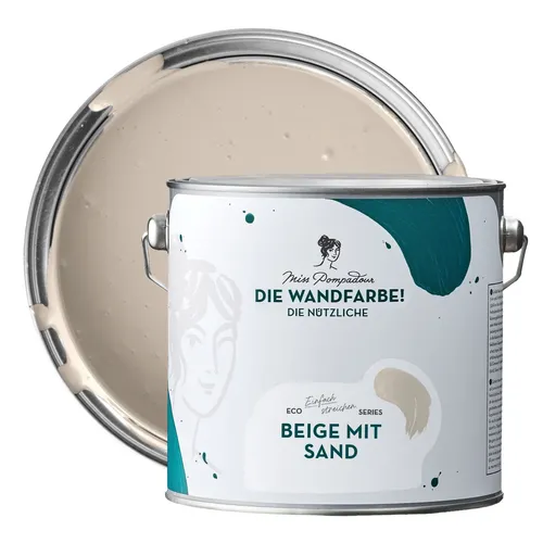 MissPompadour Wandfarbe Beige mit Sand - Abwaschbare Hochdeckende Farbe 2,5 L - Wasserbasierte, scheuerbeständige Wandfarbe für den Innenbereich. Hochdeckend und abwaschbar, ideal für robuste Oberflächen. Perfekt für ein stilvolles Zuhause!