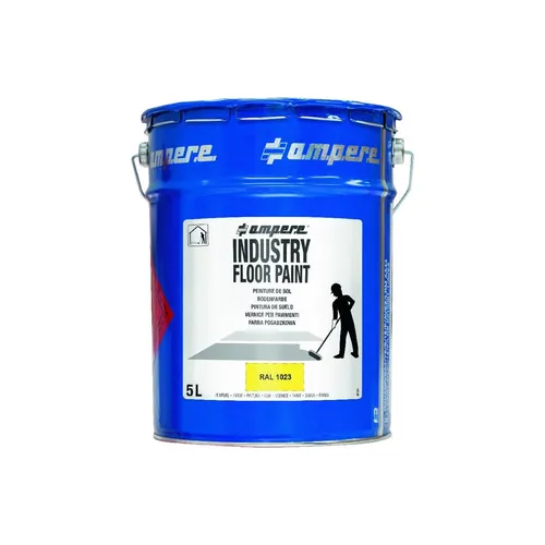 A.M.P.E.R.E. Bodenmarkierungsfarbe Traffic Industry Floor Paint 5L gelb - Sonstige Werkzeuge, chemikalienresistente Bodenmarkierungsfarbe für Industrieböden, leicht zu reinigen, abriebfest und ideal für Lagerhallen und Garagen.