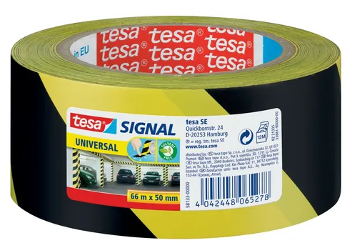 Tesa Signalklebeband 50 mm x 66 m Gelb / Schwarz, Absperrband Verkaufsraum