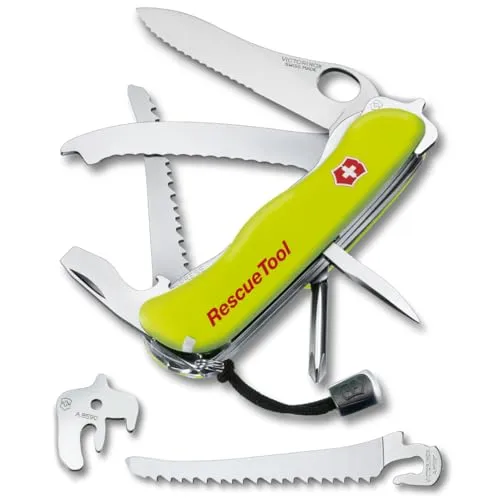 Victorinox Schweizer Taschenmesser Rescue Tool - Taschenmesser mit 14 Funktionen, ideal für Notfälle. Ausgestattet mit Gurtenschneider und Scheibenzertrümmerer, bietet es höchste Schweizer Qualität für Profis.