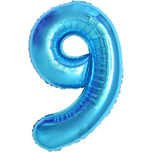Geburtstag zahlen luftballon 9 jahre | Folienballon 9 Kindergeburtstag Deko XXL Blau-Riesen Folienballon in 40" - 101cm Geburtstagsdeko - Ballon Zahl Deko zum Geburtstag - fliegt mit Helium