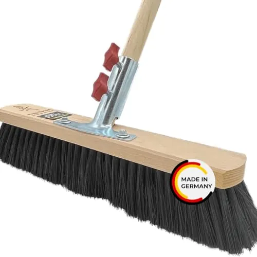 Peggy Perfect Straßenbesen, Saalbesen 40cm mit 1,50m langem, Ø2,8cm Holzstiel. Premium Haarmischung -mittelhart. Patentiertes Stielhaltesystem „Schraubfix Plus“.