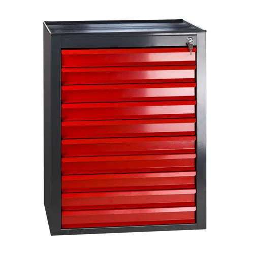 DEMA Schubladenschrank "Fernando Maxi" mit 10 Schubladen - Aktenschrank in Anthrazit/Rot mit 10 Schubladen, max. 30 kg pro Schublade. Robuste Ablagefläche mit Gummimatte, ideal für Büroorganisation.