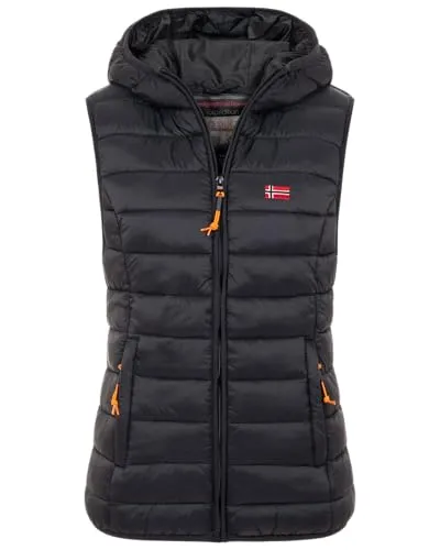 Geographical Norway Damen Steppweste mit Kapuze – Sportlich und Leicht für den Frühling - Leichte Damen Steppweste mit Kapuze, ideal für Übergangszeiten. Bietet Bewegungsfreiheit und einen sportlichen Look für aktive Tage.